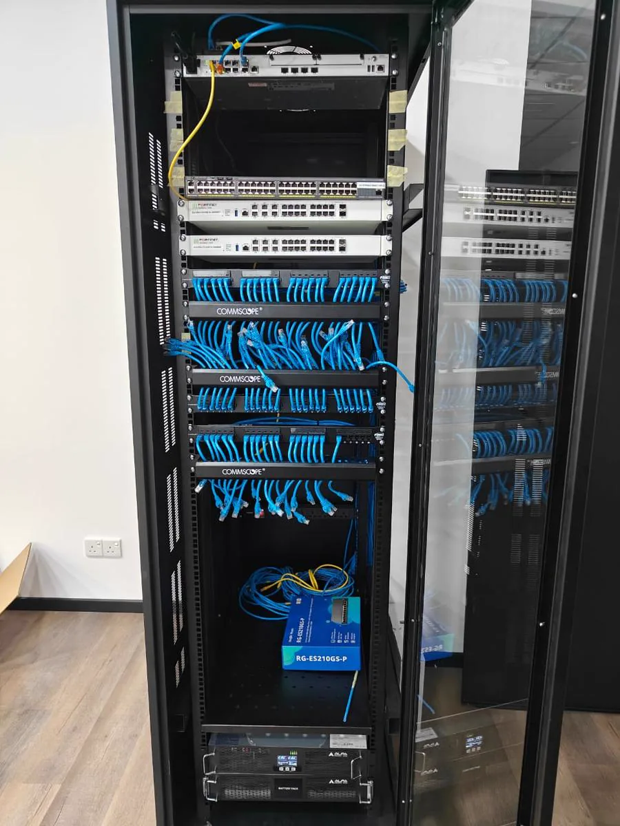 TKWIT network rack installation with structured cabling, network switches and patch panels at a commercial site in Sri Lanka